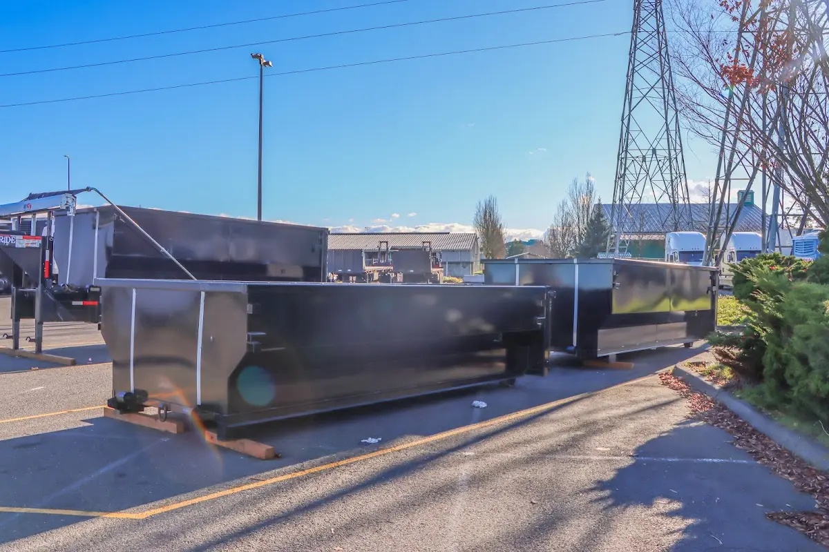 Roll-off dumpster ready for waste disposal at job site for Construction Dumpster Rental in Pennsauken